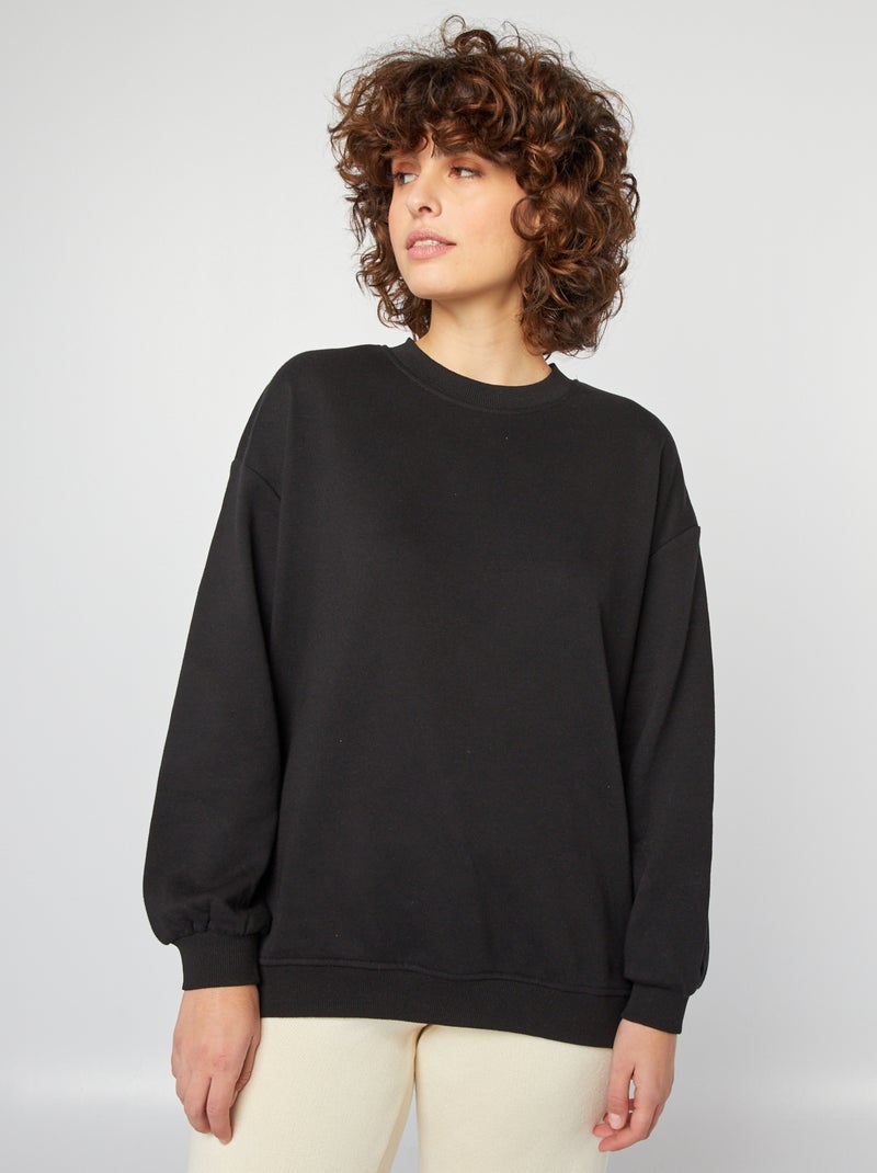 Sweatshirt comprida em moletão leve PRETO - Kiabi