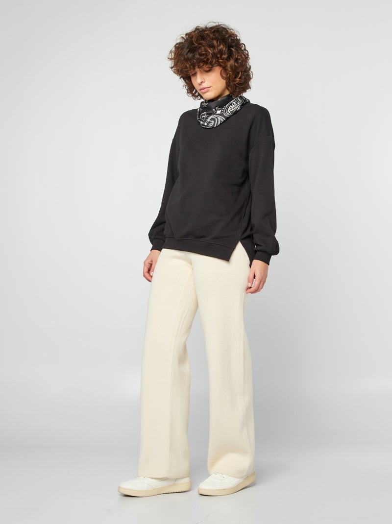 Sweatshirt comprida em moletão leve PRETO - Kiabi