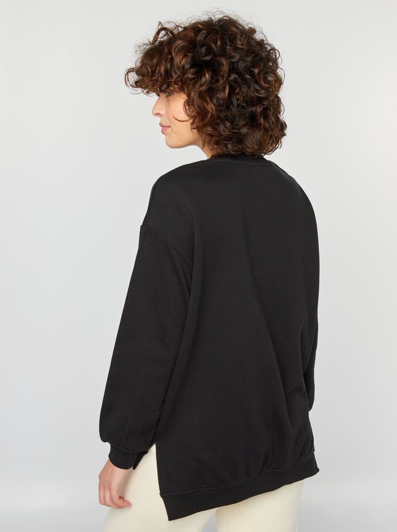 Sweatshirt comprida em moletão leve PRETO - Kiabi