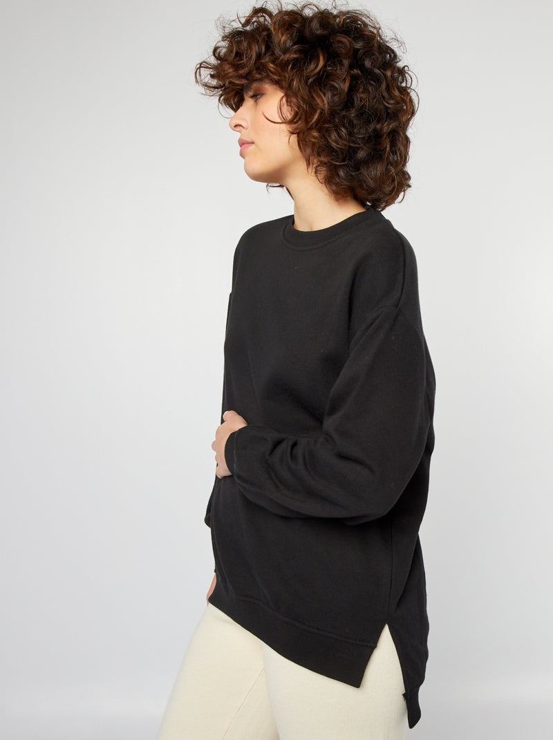Sweatshirt comprida em moletão leve PRETO - Kiabi