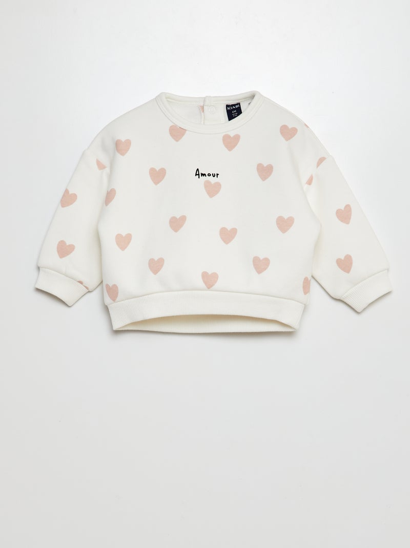 Sweatshirt corações com veludo BRANCO - Kiabi