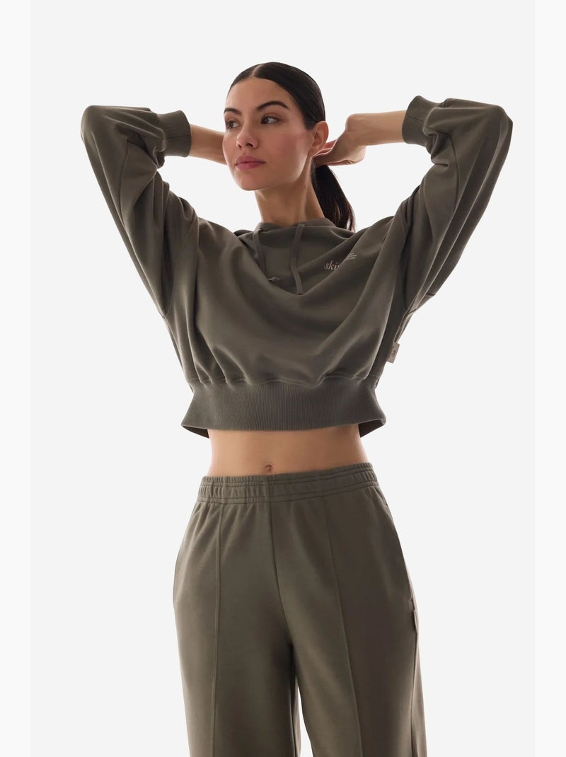 Sweatshirt crop com capuz e manga comprida penti Cáqui - Kiabi