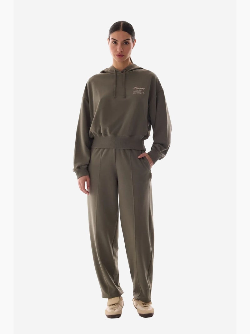 Sweatshirt crop com capuz e manga comprida penti Cáqui - Kiabi