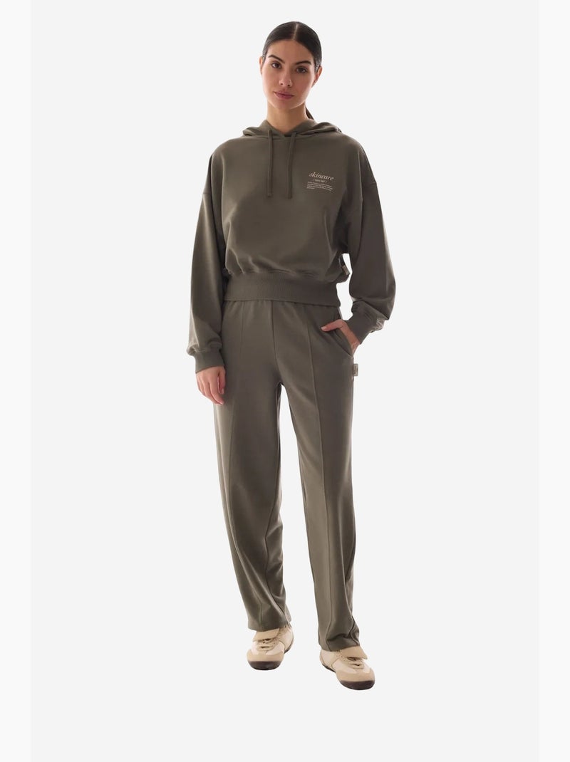 Sweatshirt crop com capuz e manga comprida penti Cáqui - Kiabi