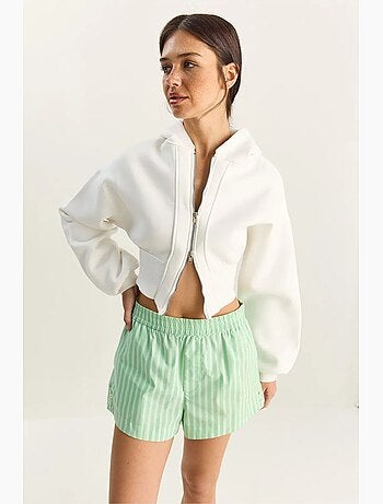 Sweatshirt crop em malha canelada com capuz, slim fit lucci