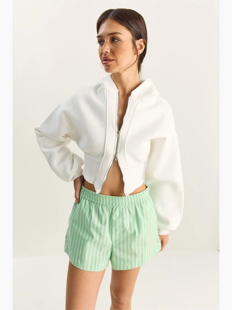 Sweatshirt crop em malha canelada com capuz, slim fit lucci Branco - Kiabi