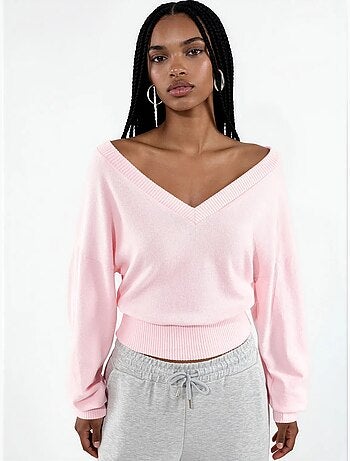 Sweatshirt crop feminina com decote em v busem