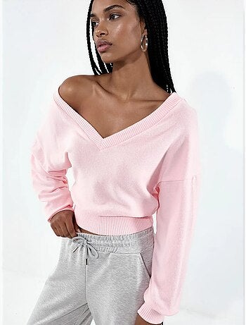 Sweatshirt crop feminina com decote em v busem