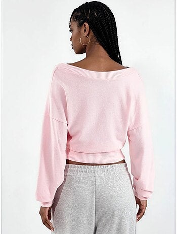 Sweatshirt crop feminina com decote em v busem