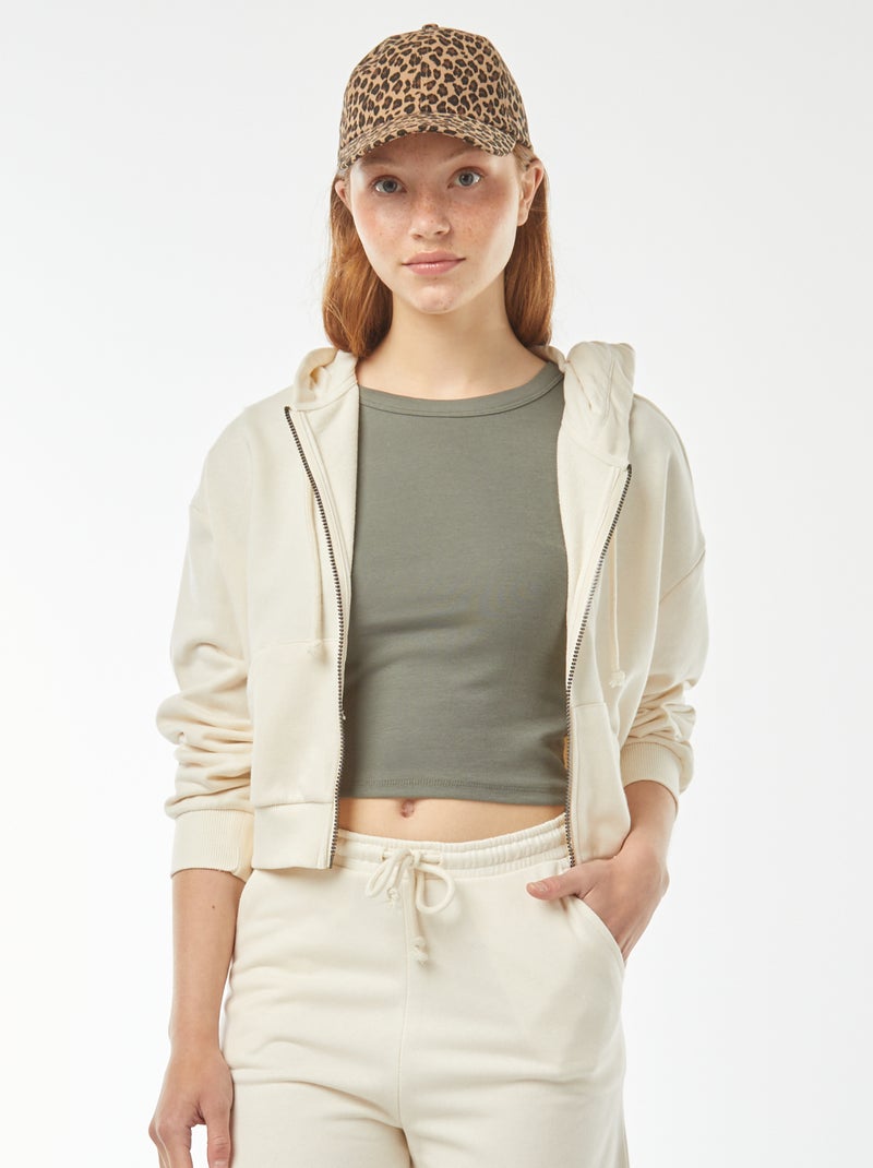 Sweatshirt cropped com capuz Bege - Kiabi