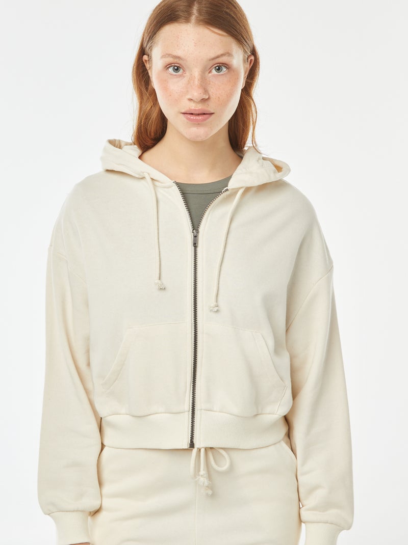 Sweatshirt cropped com capuz Bege - Kiabi