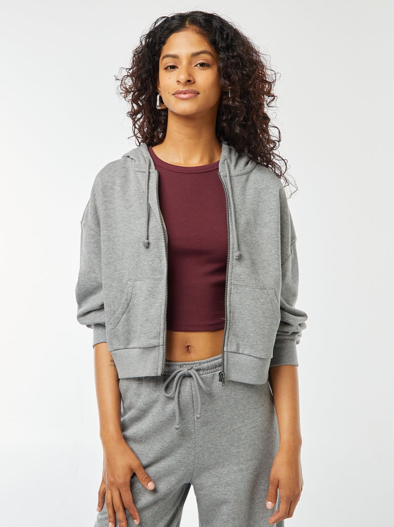 Sweatshirt cropped com capuz Cinza - Kiabi