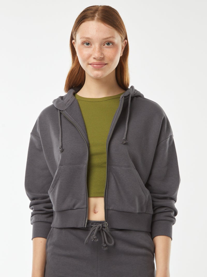 Sweatshirt cropped com capuz Cinza - Kiabi