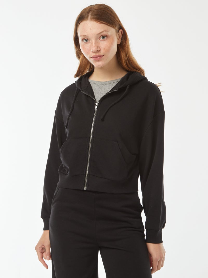 Sweatshirt cropped com capuz Preto - Kiabi