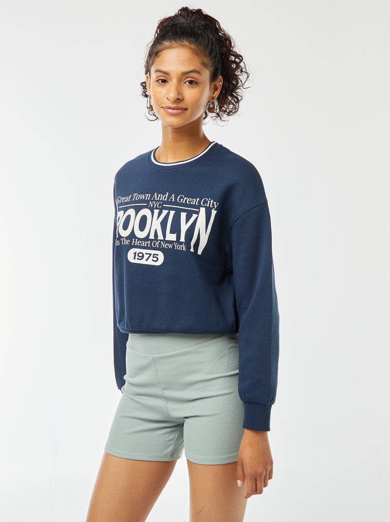 Sweatshirt cropped com inscrição americana Azul - Kiabi