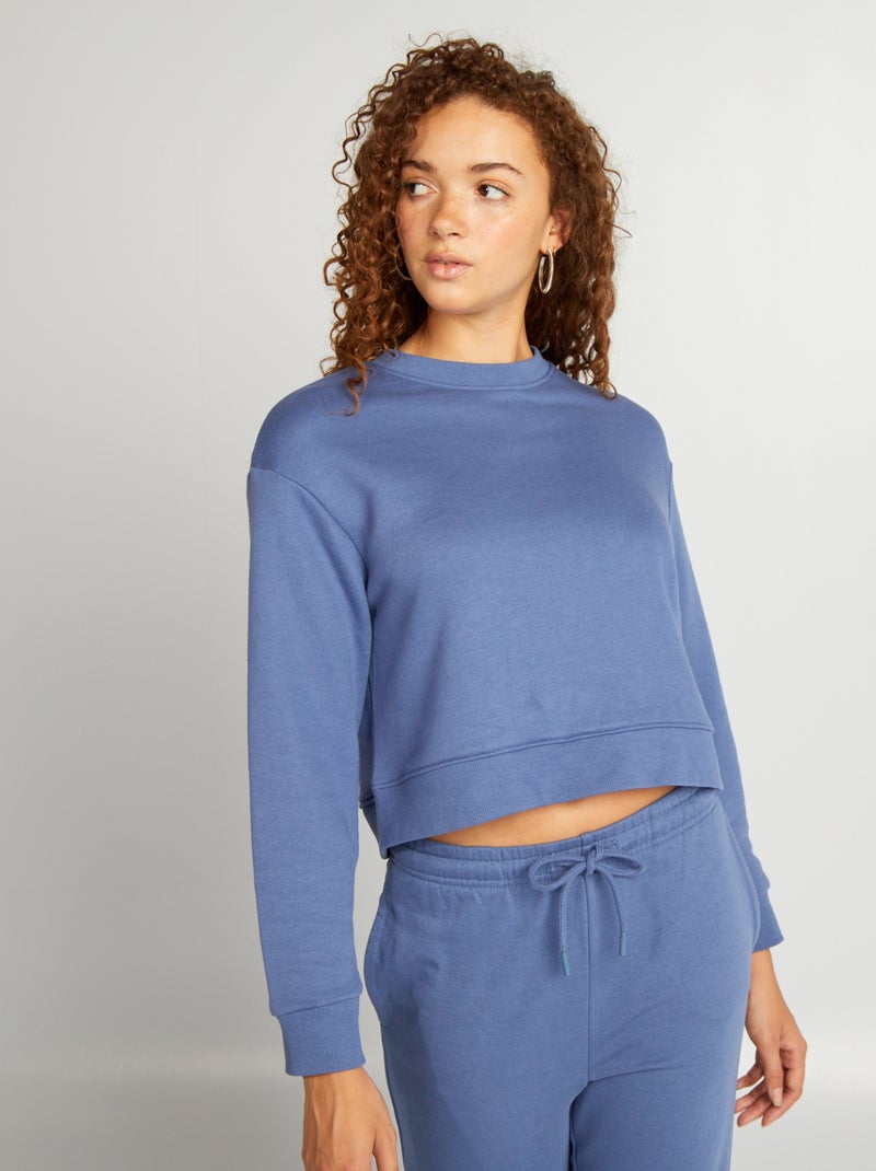 Sweatshirt cropped de gola redonda AZUL - Kiabi