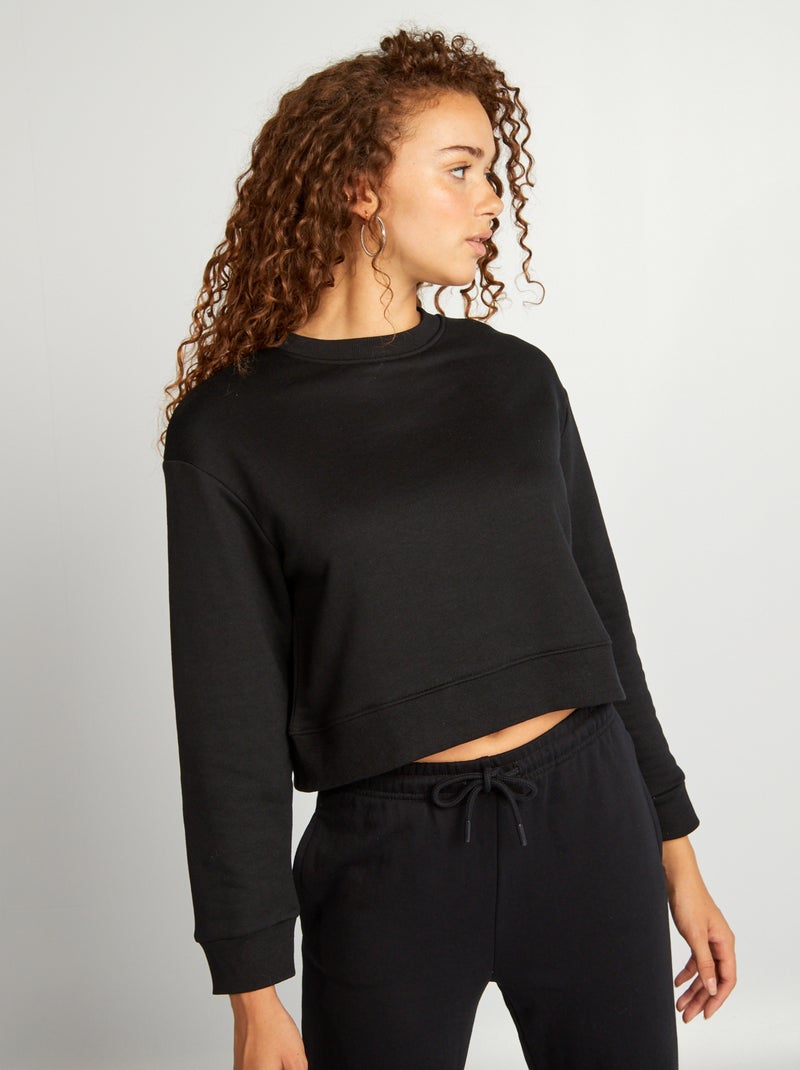 Sweatshirt cropped de gola redonda Preto - Kiabi