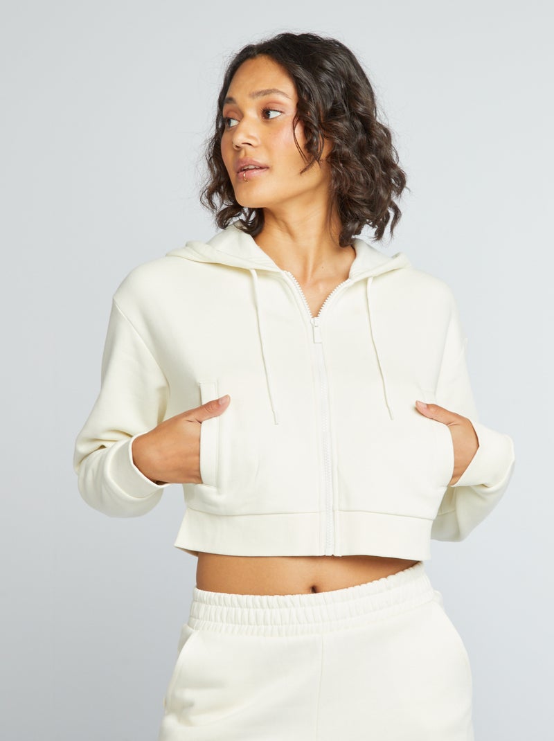Sweatshirt curta com capuz BRANCO - Kiabi