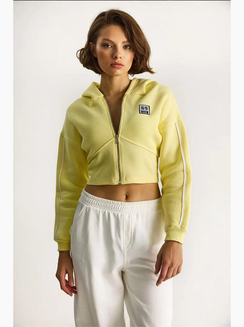 Sweatshirt curta com capuz e fecho de correr lucci Amarelo-limão - Kiabi