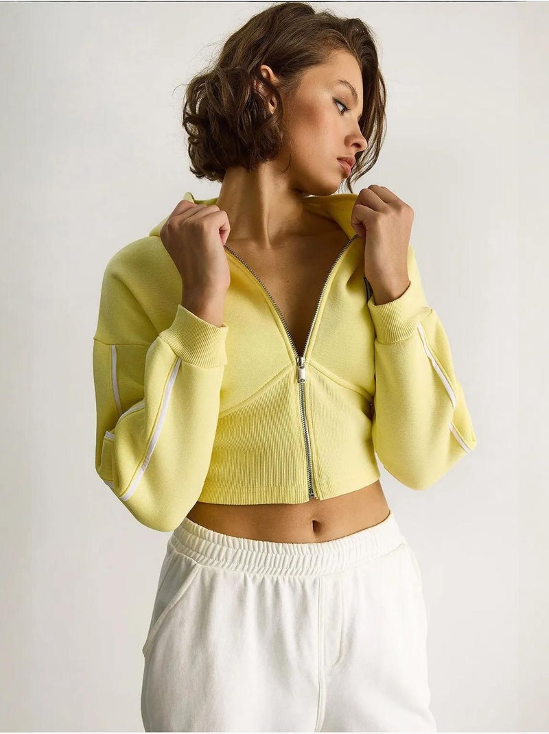 Sweatshirt curta com capuz e fecho de correr lucci Amarelo-limão - Kiabi