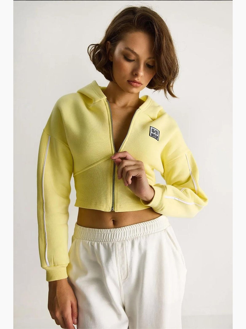 Sweatshirt curta com capuz e fecho de correr lucci Amarelo-limão - Kiabi