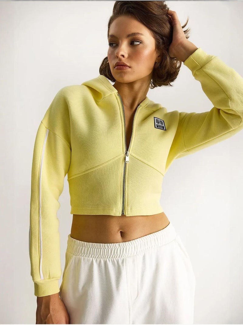 Sweatshirt curta com capuz e fecho de correr lucci Amarelo-limão - Kiabi