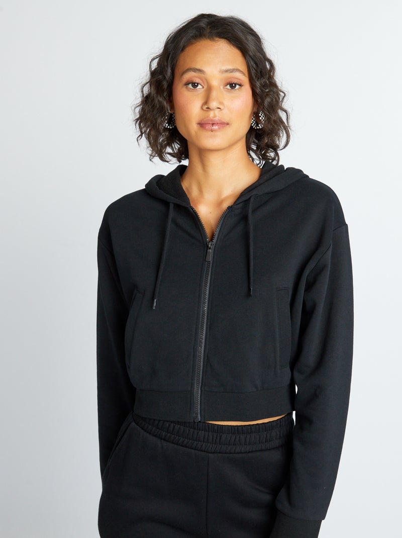 Sweatshirt curta com capuz PRETO - Kiabi