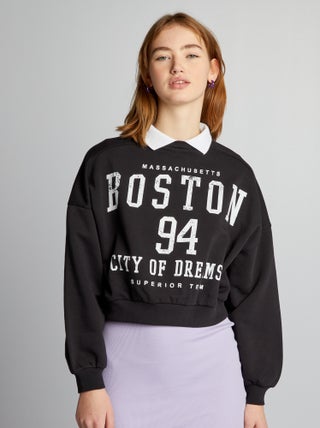 Sweatshirt curta com colarinho de camisa