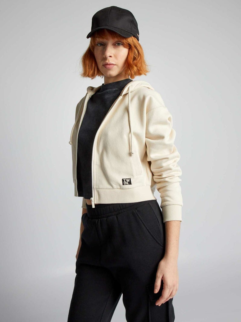 Sweatshirt curta com fecho e capuz PRETO - Kiabi
