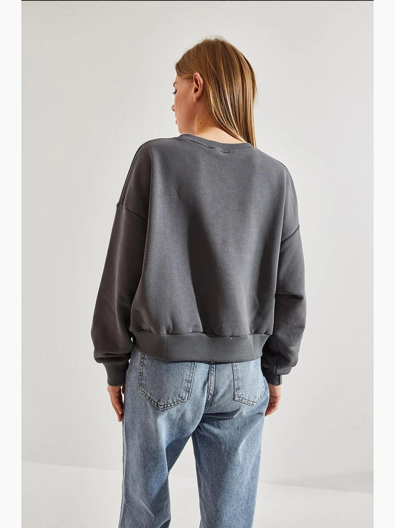 Sweatshirt curta de algodão com decote redondo e estampado de texto à frente lucci Cinza - Kiabi