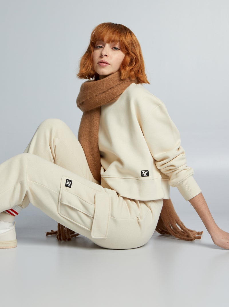 Sweatshirt curta em moletão BEGE - Kiabi