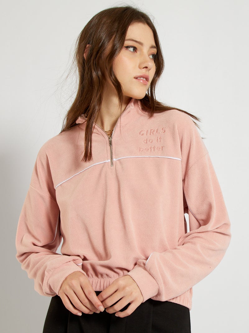 Sweatshirt curta em veludo Rosa - Kiabi