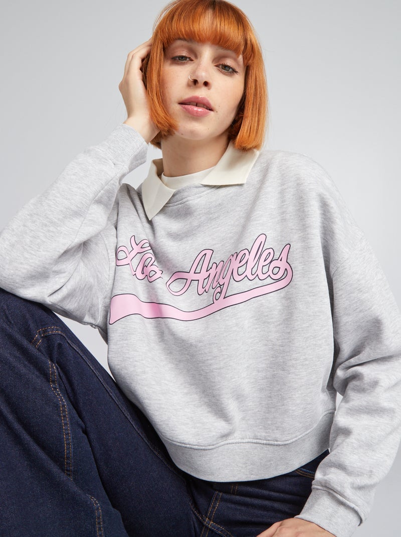 Sweatshirt curta estilo campus CINZA - Kiabi
