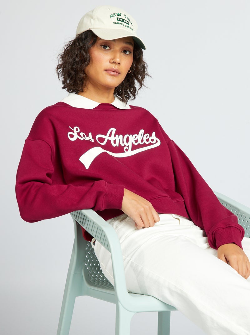 Sweatshirt curta estilo campus ROXO - Kiabi