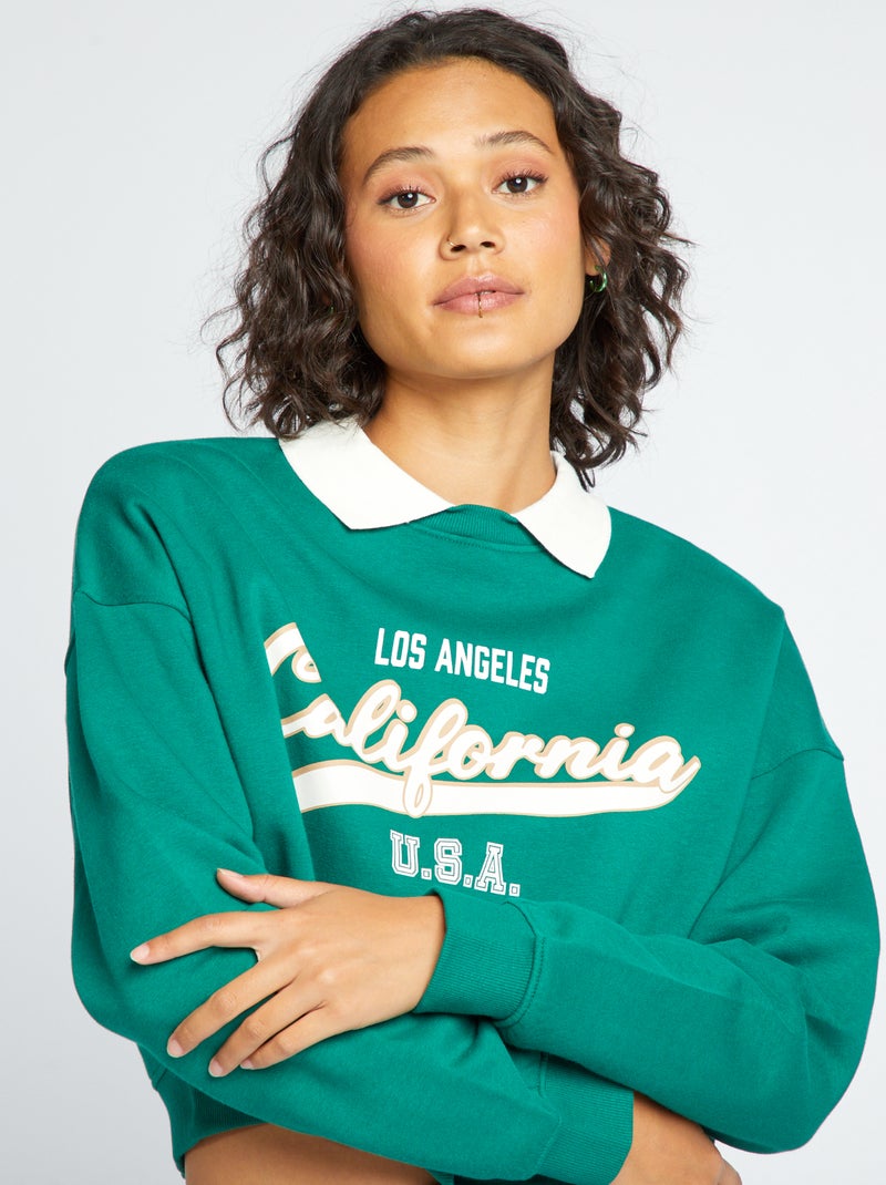 Sweatshirt curta estilo campus VERDE - Kiabi
