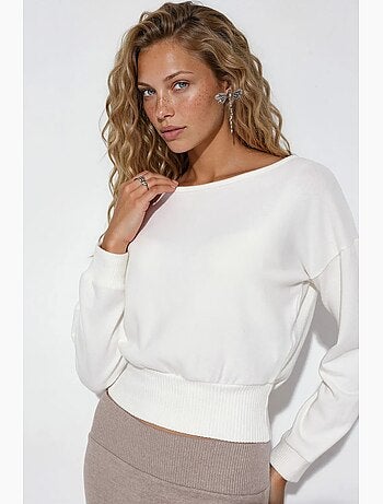 Sweatshirt curta feminina com gola redonda busem