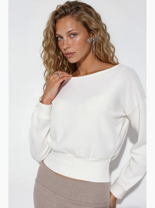 Sweatshirt curta feminina com gola redonda busem - Kiabi