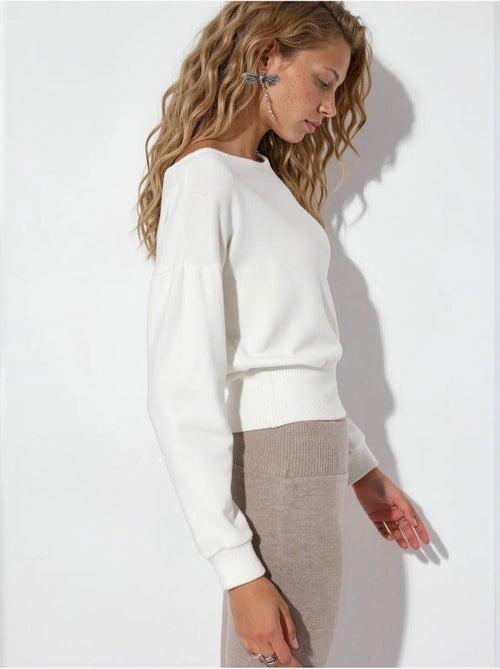 Sweatshirt curta feminina com gola redonda busem - Kiabi