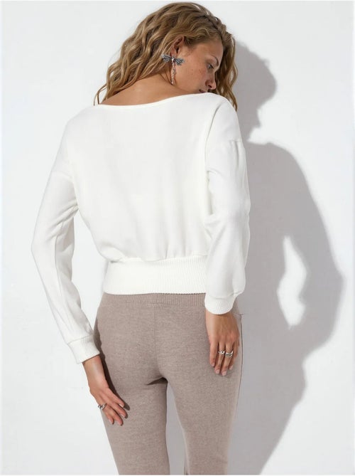 Sweatshirt curta feminina com gola redonda busem - Kiabi