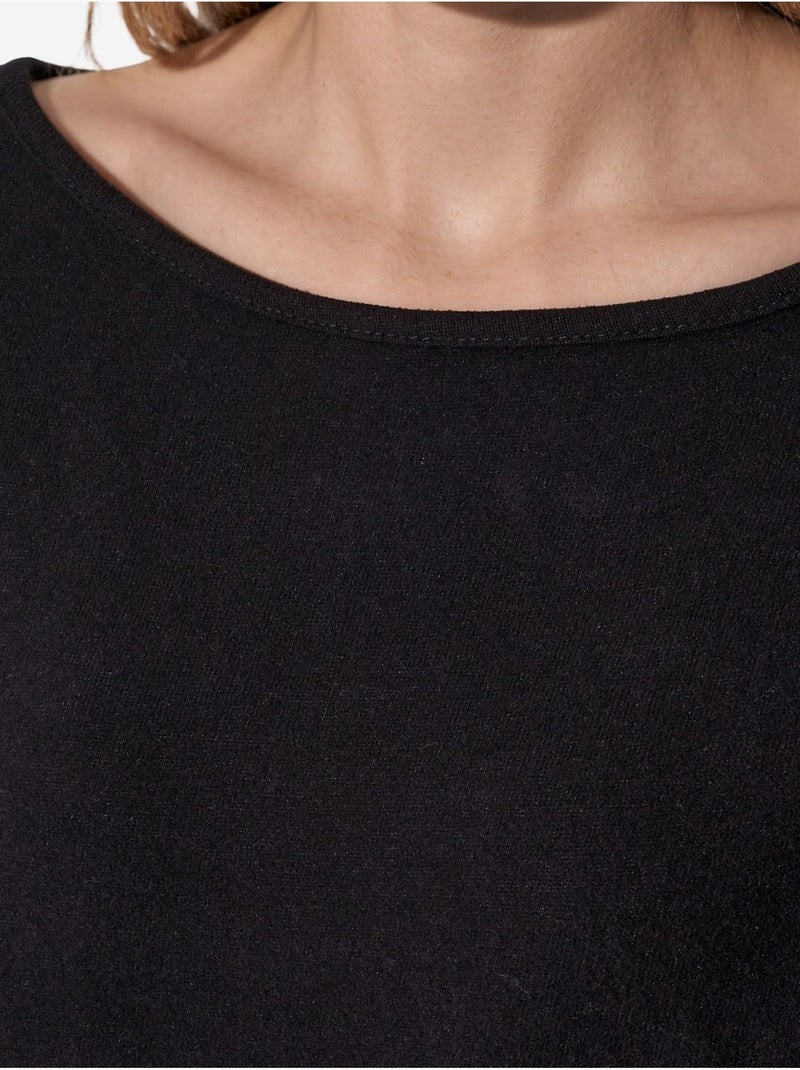 Sweatshirt curta feminina com gola redonda busem Preto - Kiabi