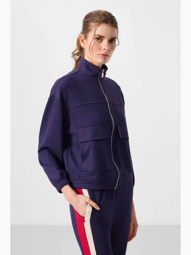 Sweatshirt curta larga com fecho tommy Azul-marinho - Kiabi
