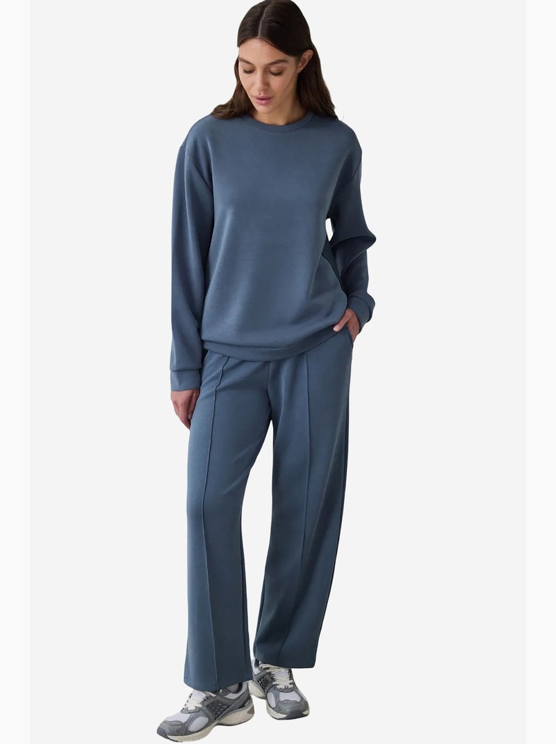 Sweatshirt curta oversize de modal com gola redonda penti Azul - Kiabi