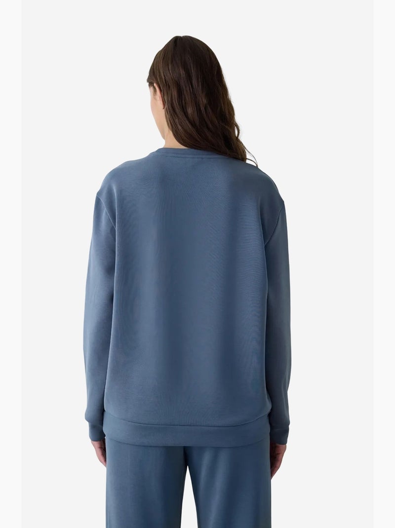 Sweatshirt curta oversize de modal com gola redonda penti Azul - Kiabi