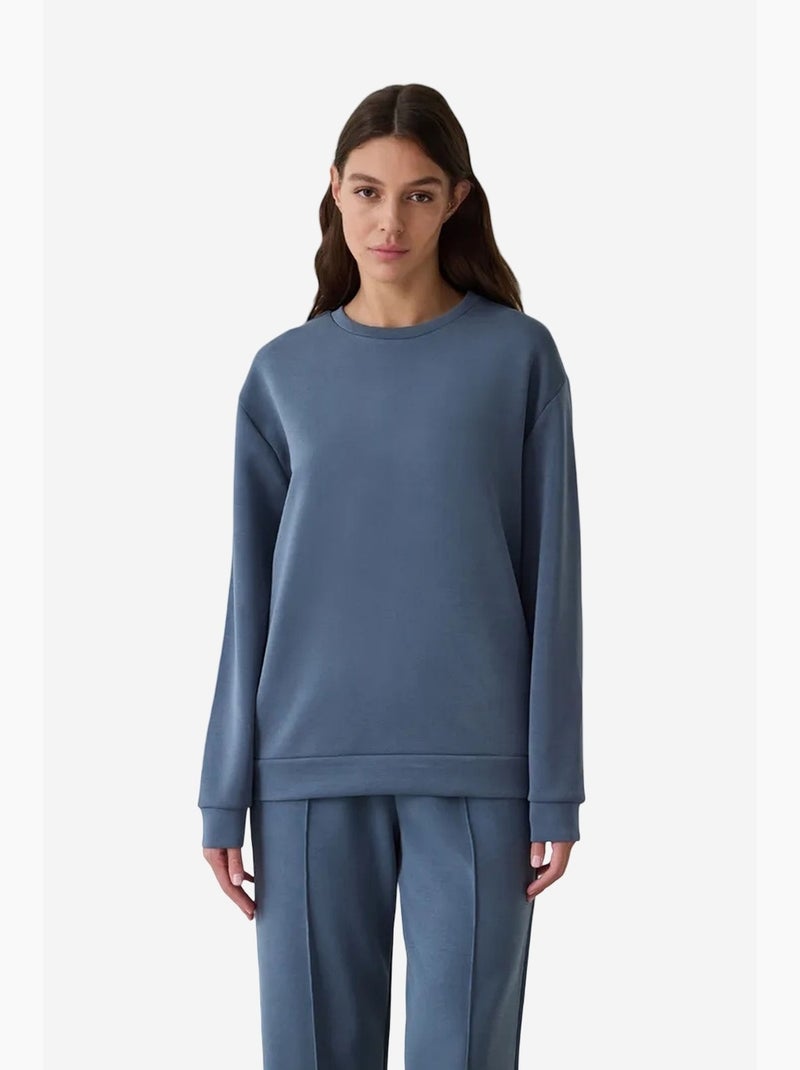 Sweatshirt curta oversize de modal com gola redonda penti Azul - Kiabi