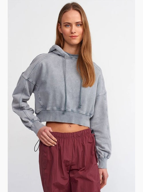 Sweatshirt curta oversized com capuz de mulher dilvin - Kiabi