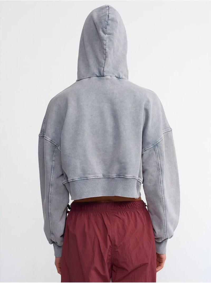 Sweatshirt curta oversized com capuz de mulher dilvin Cinza - Kiabi