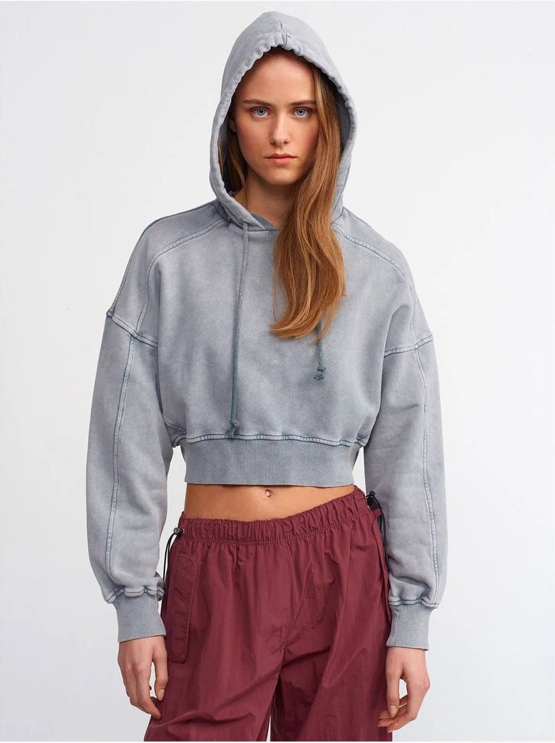 Sweatshirt curta oversized com capuz de mulher dilvin Cinza - Kiabi