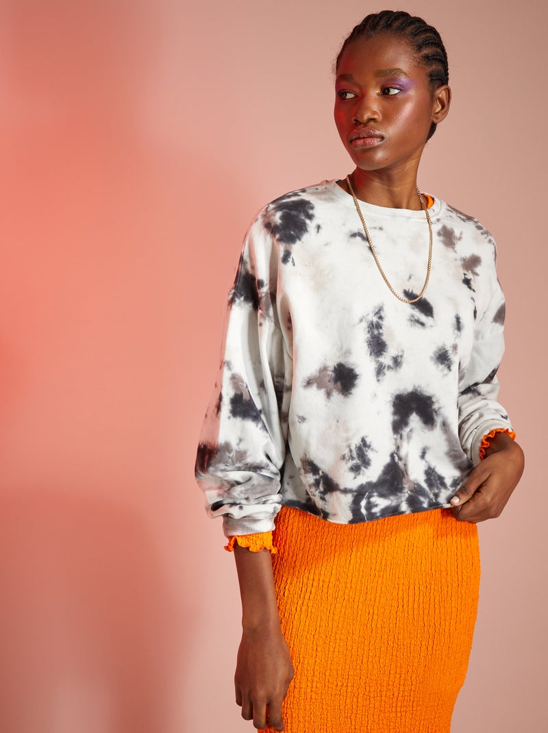 Sweatshirt curta tie and dye em moletão PRETO - Kiabi