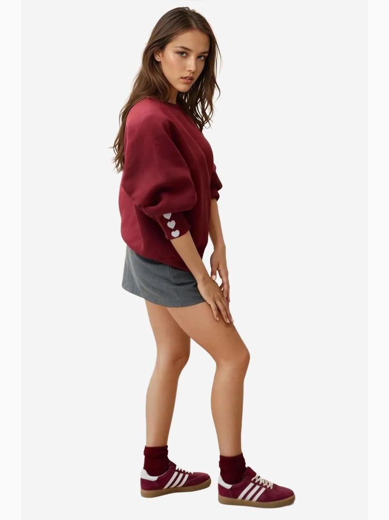 Sweatshirt de algodão bordada hiccup Vermelho bordô - Kiabi