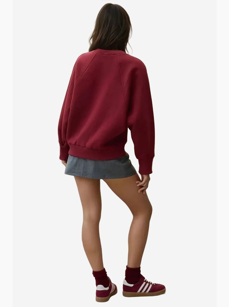 Sweatshirt de algodão bordada hiccup Vermelho bordô - Kiabi